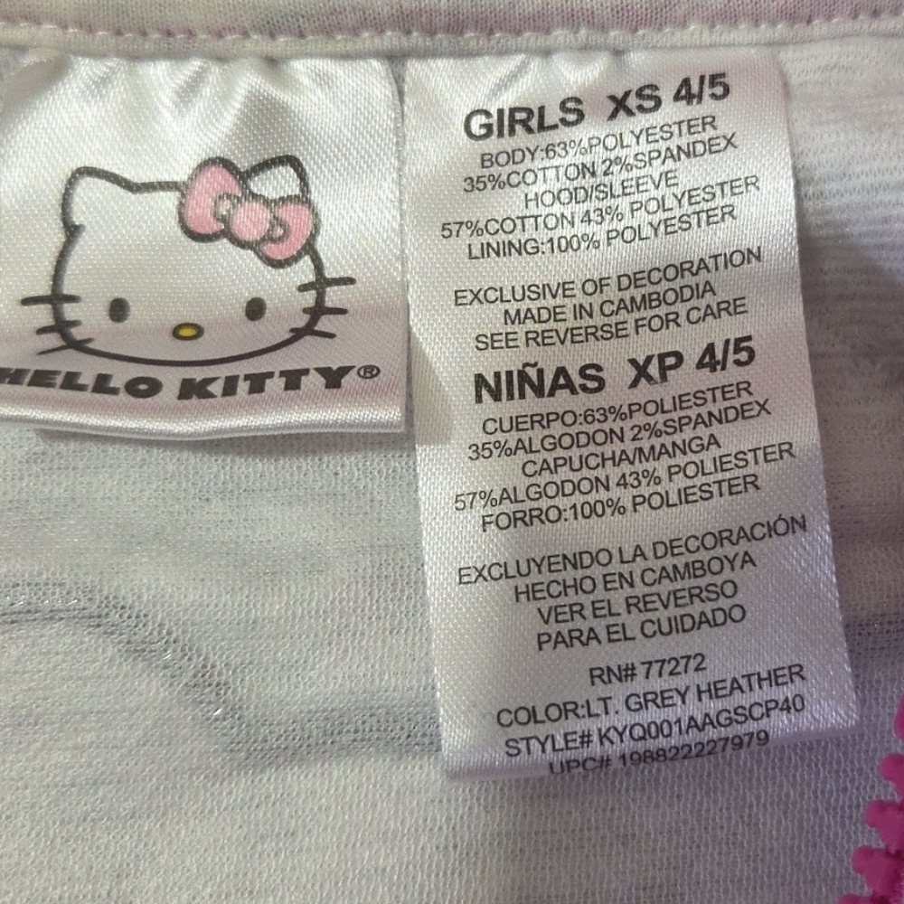 Hello Kitty Quilted Knit Zipper Front Enamel Pull Tab Jacket Size 4/5 - Picture 5 of 7